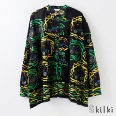 KILKI キルキー シャツ ブラウス ザワークラウト 長袖 レディース 襟なし 黒 綿100 春 夏 ゆったり 通気性 手書き レトロ 自転車 かわいい おしゃれ 大人 ハンドメイド ギフト プレゼント ブラック カラフル 6S-B05 Kl019のサムネイル