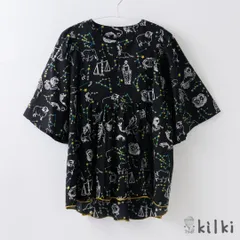 KILKI キルキー ブラウス ホロスコープ 半袖 前開き レディース 黒 綿100 春 夏 ゆったり 通気性 デザイン 柄 レトロ メロウ 星座 かわいい おしゃれ 大人 ハンドメイド ギフト プレゼント ブラック 6E-B01 Kl022のサムネイル