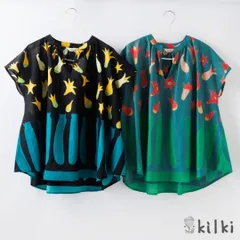 KILKI キルキー ブラウス ズッキーニ 半袖 前開き レディース 綿100 春 夏 ゆったり 通気性 デザイン 柄 レトロ かわいい おしゃれ 大人 ハンドメイド ギフト プレゼント ホワイト 6S-B07 Kl021のサムネイル
