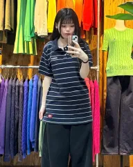 L ディッキーズ ネイビー ストライプ KARA 半袖Tシャツ