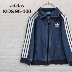 【美品】　アディダスオリジナルス　adidas originals　トラックジャケット　ジャージ　デニムジャケット　キッズ　95　100　3歳　ファイヤーバード　デニム　インディゴ　ネイビー　スポーツミックス　トレフォイル　スリーストライプ　韓国　古着のサムネイル