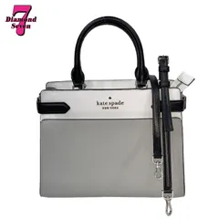 【送料無料】【中古】【美品】kate spade new york ケイトスペード マディソン カラーブロック ミディアム サッチェル レザー 白 黒 グレー ブラック ホワイト 2way ハンドバッグ ショルダーバッグ 鞄 レディース 女性