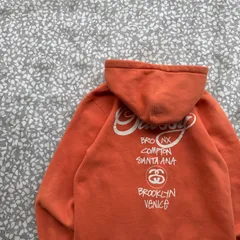 STUSSY / world tour zip hoodie ステューシー　ワールドツアー　肉厚ジップパーカー　バックプリント　ストリート　橙 オレンジ　横ノリ　スケーター