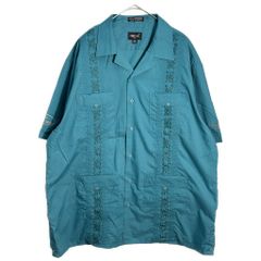 希少 LANDS' END リネン 100% キューバシャツ 刺繍 水色 - メルカリ