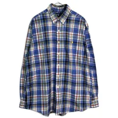 RALPH LAUREN ラルフローレン ボタンダウンシャツ チェック ブルー(メンズ L)中古 古着 Y1893