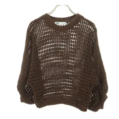 美品 ZARA ザラ 7分袖 クルーネック メッシュ ニット M ブラウン レディース 古着