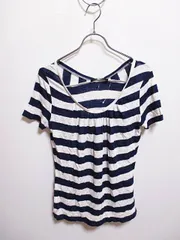 マックスマーラ ウィークエンドライン MAX MARA WEEKEND LINE カットソー Tシャツ サマーニット ギャザー ボーダー M 紺 ネイビーのサムネイル
