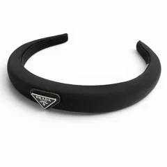 美品△PRADA プラダ 1IH020 トライアングルロゴ Re-Nyron カチューシャ ヘアアクセサリー ヘアバンド ブラック レディース 箱・保存袋付きのサムネイル