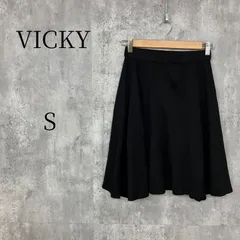 VICKY ビッキー ひざ丈フレアスカート 黒 ブラック Sサイズ 1 日本製 レディース 美シルエット Aライン レーヨン 伸縮性 ストレッチ ウエストゴム オフィスカジュアル きれいめ 通勤 通学 春夏秋冬のサムネイル
