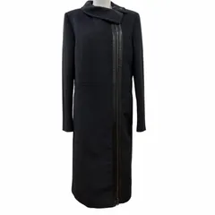 美品☆GUCCI グッチ 657 トムフォード期 レザー使い ZIP UP ロング丈 コート ダークグレー 42 イタリア製 レディース ガーメント・ハンガー付きのサムネイル