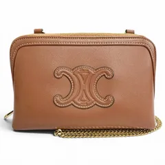 美品△CELINE セリーヌ 10E383DR8 スムースカーフスキン キュイルトリオンフ チェーンクラッチ ショルダーバッグ タン ブラウン イタリア製 レディース 保存袋付き