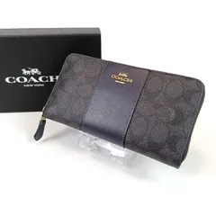 ほぼ未使用 COACH コーチ 長財布 ラウンドファスナー シグネチャー ネイビー系 箱付 美品 レディース