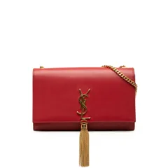 サンローラン ケイト タッセル ミディアム YSLロゴ チェーン ショルダーバッグ レッド レザー レディース SAINT LAURENT【1-0269440】