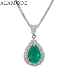 E1.08/D0.45 ティアドロップ エメラルド ダイヤモンド ネックレス プラチナ Pt900 Pt850 6.7g ジュエリー 雫 しずく シルバー銀 グリーン緑 レディース 40802165847【中古】【アラモード】