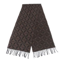 FENDI ズッカ柄 マフラー ブラウン×ネイビー フリンジ - メルカリ