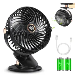 卓上扇風機 クリップ 小型 USB扇風機 充電式 5段階風量調節 強力 360度角度調整 静音 LEDデジタル表示 dcモーター クリップファン 5000mAh大容量バッテリー内蔵 せんぷうき扇風機 コードレス ミニ 扇風機 ポータブル 省エネ 卓上ファンのサムネイル