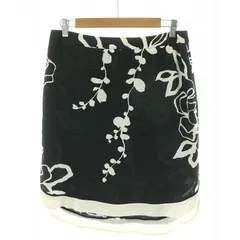 マレーラ MARELLA フレアスカート フィッシュテール ひざ丈 総柄 フラワーモチーフ 40 S 白 ホワイト 黒 ブラック /NQ ■BMのサムネイル