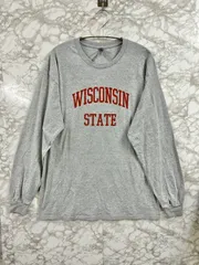 GILDAN ギルダン Ultra Cotton Long Sleeve T-Shirt WISCONSIN STATE カレッジプリント カレッジロゴ ロンT グレー メンズ◆Size Lのサムネイル