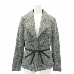 エスカーダ ESCADA ウエストリボンツイードジャケット テーラードジャケット 36 黒 白 ブラック ホワイト /DF ■OSのサムネイル