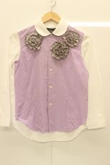 [중고] tricot COMME des GARCONS 여성 블라우스 S 라운드 컬러 셔츠 코사지 tricot COMME des GARCONS S 화이트 화이트 보라색 퍼플 체크 AD2019