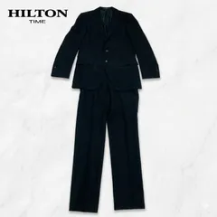美品 HILTON TIME ヒルトン タイム セットアップ スーツ シングル 2ボタン ブラック 黒 YA6 M L ウール 綿 メンズ ビジネス 冠婚葬祭  #K040-47/48のサムネイル