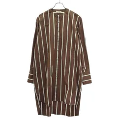 CELINE by Phoebe Philo セリーヌ フィービーファイロ ノーカラー ストライプマキシワンピース 2 6Z92/708A ブラウン ホワイト 36のサムネイル