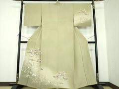 付け下げ 単衣 正絹 薄茶 百貫石峰落款 花 襦袢付き - メルカリ