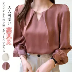 レディース ブラウス ロングスリーブ シフォン Vネック ふんわり袖 バルーン袖 フレンチ きれいめ 体型カバー 通勤 オフィスカジュアル 大人可愛い 高見え トレンド 春色 ゆったり デイリー 2026春