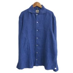美品　ルイジボレッリ　リネンシャツ　イタリア　ブルー　カッタウェイ　ホリゾンタル ルイジボレッリ リネンコットン カッタウェイ シャツ ネイビー 40