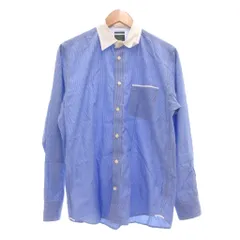 ヘンリーコットンズ HENRY COTTON'S シャツ 麻 リネン混 41 青 ブルー ストライプ柄 長袖 クレリックカラー /MGのサムネイル