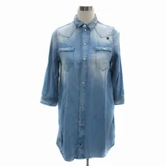 ジースターロウ G-Star RAW デニムワンピース ミニ丈 七分袖 ウォッシュ加工 S 青 ブルー /YS49のサムネイル