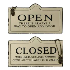 吊り下げ 両面　アンティーク CLOSED OPEN かんばん 木製 ビンテージ風 ベージュ　ブラック二色 お店看板 クローズ オープン (ベージュ) ドアプレート IRIWA