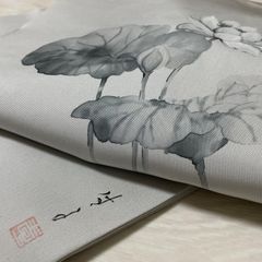 7712 法事用 夏用 名古屋帯 正絹 小紋 紬 色無地 グレー 蓮 - メルカリ
