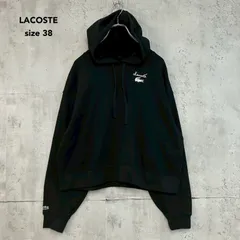 LACOSTE ラコステ 38 裏パイル クロップド丈 ワイドスウェットパーカー ブラック フーディー トレーナー プルオーバー 長袖 オーバーサイズ フィット ワニ ロゴ 刺繍 トップス カットソー スエット ドロップショルダー ★ ■◇ ★ ◇■のサムネイル