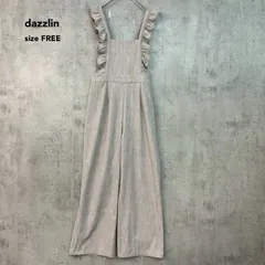 dazzlin ダズリン F ベージュ フリル バックリボン サロペット オールインワン オーバーオール ワイド パンツ つなぎ 肩フリル 背中リボン スクエアネック ウエストゴム ファスナー リネンライク 杢調 ★ ■◇ ★ ■◆のサムネイル