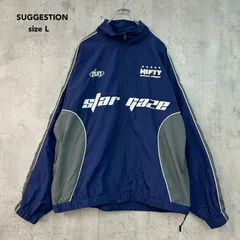 SUGGESTION サジェッション L ネイビー ユニフォームデザイン ナイロン切替ブルゾン ブロークコア トラックジャケット ジップアップ ロゴ 刺繍 y2k ストリート テック カジュアル アウター 古着 長袖 上着 ジャケット ★ ■◇ ★ ◇■のサムネイル