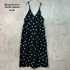 BEAUTY&YOUTH UNITED ARROWS ビューティーアンドユースユナイテッドアローズ M ブラック アイボリー ドット柄 リネンドットキャミソールサロペット 手洗い可能 麻 オールインワン パンツ オーバーオール ★ ■◇ ★ ■◆のサムネイル