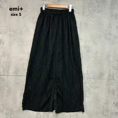 emi+ エミプラス S ブラック シアー ジャガード ワイド パンツ ジャスミン リーフ 総柄 カット シースルー イージー ウエスト ゴム ボトムス ロング フルレングス 透け感 きれいめ 上品 モード カジュアル モノトーン ★ ■◇ ★ ■のサムネイル