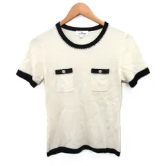 クレージュ courreges シルク混 ニット セーター 半袖 丸首 配色 パールビーズ装飾 40 アイボリー 白 ブラック 黒 /FT ■ECD004のサムネイル