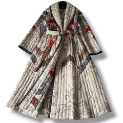 美品 45R 縮絨 ロングコート ショールカラー 刺繍 日本製 彫刻 ボタン 