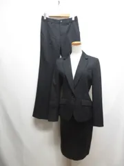 エスプリミュール ESPRITMUR 美品 ジャケット パンツ スカート スーツ 3点セット 9 黒 ブラック ストライプ柄 春夏用