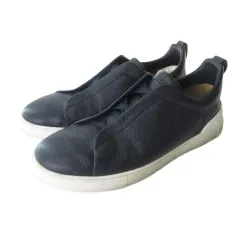 ゼニア Zegna TRIPLE STITCH SECONDSKIN レザー スニーカー シューズ ネイビー 紺 9.5 28センチのサムネイル