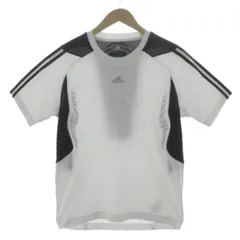 アディダス adidas Tシャツ CLIMA COOL 半袖 ロゴプリント 3本ライン 切替え ホワイト 白 ブラック 黒 M