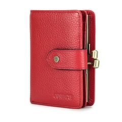 [New]Contact[Contact's series] Whole grain multi-layer clasp large capacity 11 card slots RFID function hinge clasp bi-fold buckle women's wallet (RED) 1