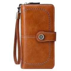[Brand New] FORRICA Women's Wallet, RFID Anti-Skimming, Long Wallet, Zippered Coin Purse, Retro Wallet, Stylish Round Zipper Bill Compartment, PU Leather, Brown