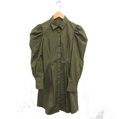 파퍼 furfur 파워 숄더 셔츠 원피스 플레어 무릎 길이 비익 원단 택 긴 소매 ONE 카키 /NT8