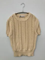 ZARA ザラ ニット/セーター S ベージュ ウール・ニット ニット その他総柄 ミドル丈 半袖 クルーネック(丸首) レディース