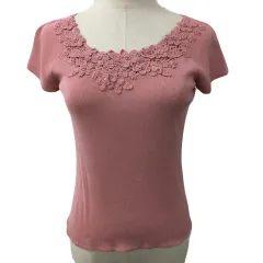 フランコフェラーロ FRANCO FERRARO カットソー ニット ラウンドネック プルオーバー 刺繍 ビジュー 半袖 2 ピンクのサムネイル
