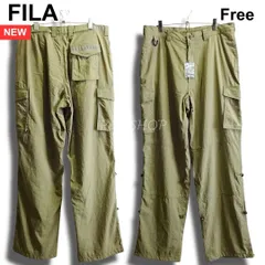 新品　FILA　フィラ　フリーサイズ　2WAY カーゴパンツ　ルーズフィット　ナイロン　薄手　クロップド　ミリタリー　カーキブラウン　メンズのサムネイル
