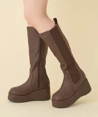 新品未使用 NICE CLAUP ナイスクラップ 【マイナス3キロ見え/SNSで話題】厚底サイドゴアロングブーツ 0152130020 ダークブラウン L（約24.5cm） 管理番号：237A- 3245のサムネイル
